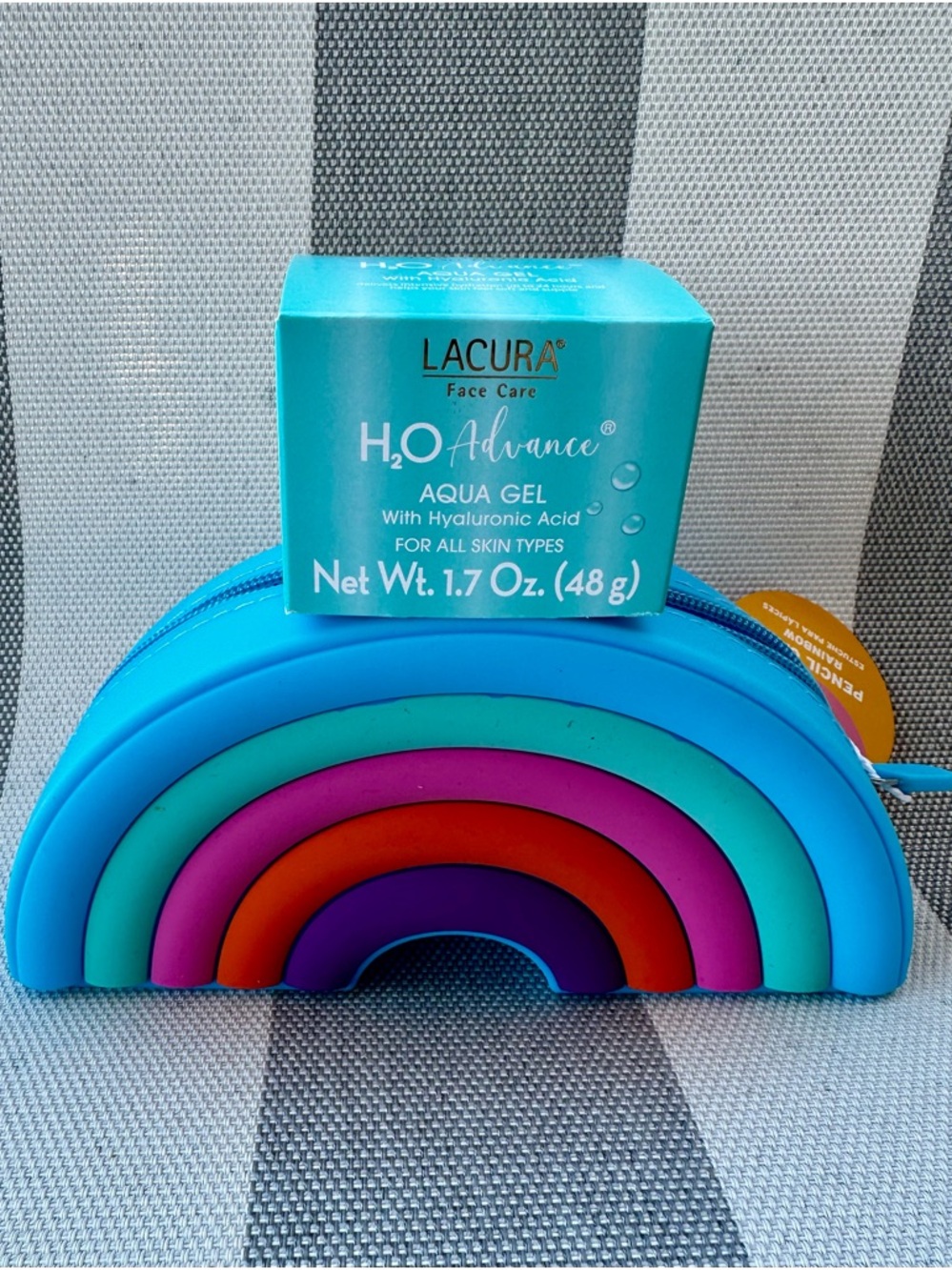 Rainbow Pencil Makeup Pouch + Lacura Aqua Gel Face Cream NWT